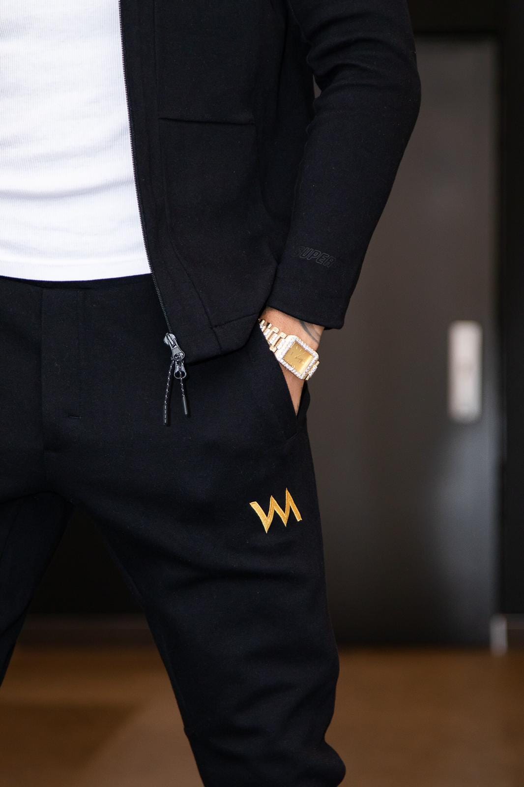 WDMRCK X SUPER SUB Clothing WDMRCK X SUPER SUB TRACK PANTS - BLACK (LOGO GOLD)